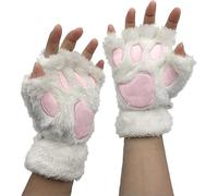 Gants Polaire Femme De Griffe De Chat Mitaine Femme Hiver Patte De Chat Mitaines En Fausse Demi-Doigt Hiver Gants Mignon Pour Femme Fille Cosplay Gants Polaire Chaud Moufle En Motif De Cartoon (Blanc)