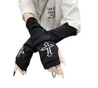 Gants pour femmes Goth Arm Sleeve Cool Black Moon Cross Imprimé Manchettes Hip Hop (Cross)