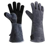 Gants résistants à la chaleur Gants de soudage en cuir, gants de gril for soudeur/grill/four/cheminée/poêle à bois, isolés à manches longues, 932 Convient pour four/cheminée/soudure/cuisinière(16 inch