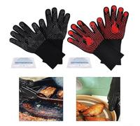 Gants résistants à la chaleur pour barbecue avec paume en silicone ignifuge et couche en fibre d'aramide pour une manipulation sûre des ustensiles de cuisine chauds (rouge)