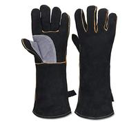 Gants résistants au feu et à la Chaleur extrêmes, Cuir avec Coutures en Kevlar, Parfaits pour cheminée, poêle, Four, Grill, soudage, Barbecue, mig, Support à marmite, Traitement des Animaux