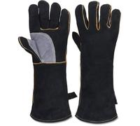 Gants Résistants Feu/Chaleur, Cuir + Kevlar, pour Four, Barbecue, Soudage Label