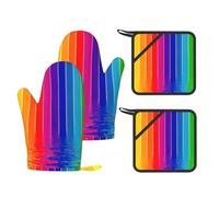 Gants réutilisables résistants à la chaleur Motif rayures arc-en-ciel