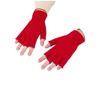 Gants Sans Doigts Chauds 1Pair Black Half Finger Fingerless Gloves For Women And Men Wool Knit Wrist Cotton Winter Warm Workout(Red)
