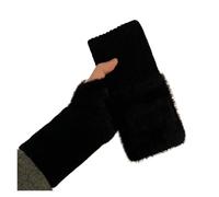 Gants Sans Doigts Chauds 2pair Mink Fleece Half Finger Gloves For Women's Soft Winter Warmth Solid Color Plush Knitted Fingerless(Black)