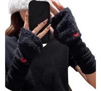 Gants Sans Doigts Chauds Half-finger Gloves Women's Winter Fingerless Cute Arm Guard Sleeves Knitted Pile Long To Keep Warm(Black)