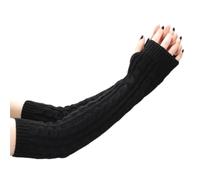 Gants Sans Doigts Chauds Women Knit Long Fingerless Gloves Fashion Arm Wrist Sleeve Hand Warmer Casual Half Black Over Mittens(Black)