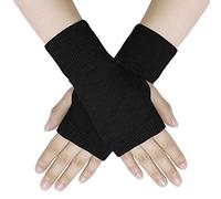 Gants Sans Doigts Demi Doigt Femme Gants Chauffants Extensible Gants Tricotés Gants Chauds d'Hiver pour Femmes,Hommes Noir