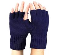 Gants sans Doigts d'Hiver Gants Demi-Doigts Chauds avec Doublure Polaire Douce Mitaines en Tricot Thermiques (Bleu Marine)