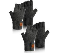 Gants Sans Doigts Hiver,2 Paires Noir Gants d'Hiver Demi-Doigts Mitaines Tricotées,Mitaines en cachemire pour femme,Extensibles Chauds,pour la saisie,le travail,le vélo,la course à pied,la conduite