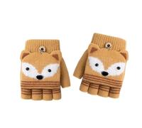 Gants sans doigts pour enfants, unisexe, motif de renard, en peluche, pour l'hiver, mitaines chaudes, en tricot avec boutons, pour garçons et filles de 5 à 10 ans, jaune, taille unique