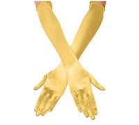 Gants sans doigts pour femme - Gants coudières chauds en satin pour femmes des années 1920 - Gants de danse pour longues mariées - Gants longs en dentelle (jaune, taille unique)