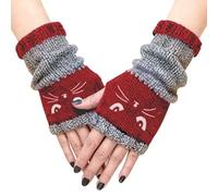 Gants Sans Doigts Tricotés,Broderie Chat Accessoires Chaleur Extérieur,moufles D'hiver Épaisses Et Chaudes, Mitaines Douces Et Extensibles En Maille Extensible,Pour Femmes, Filles, Adolescents