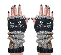 Gants Sans Doigts Tricotés Pour L'Hiver,Broderie Chat Accessoires Chaleur Extérieur - Gants Chauds À Doigts Ouverts | Pour Filles Femmes Adolescents Déplacement Quotidien Shopping Voyage Marche