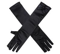 Gants Satin Longs Fille de Mariage - Mitaines Exquis Enfant Bowknot Mignon - Accessoires Robe Pour Soirée Partie Performance Cérémonie Wedding - Cadeau de Noël Halloween, Noir, Taille Unique