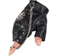 Gants Steampunk Gothiques Mitaines Mitaines Capitaine En Cuir Vintage Geuuine (A Noir)