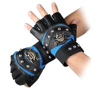 Gants Steampunk Gothiques Mitaines Mitaines Capitaine En Cuir Vintage Geuuine (B Bleu)