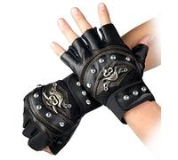 Gants Steampunk Gothiques Mitaines Mitaines Capitaine En Cuir Vintage Geuuine (B Noir)