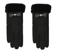 Gants thermiques en polaire avec motif de chat mignon, moufles d'hiver coupe-vent pour cyclisme et sports de plein air, doublure chaude pour temps froid, noir, gris, rose, kaki (noir)