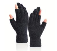 Gants Thermiques Sans Doigts 2pair Women's Winter Warm Fingerless Gloves For Writing And Touch Screen Use Casual Outings(Black)