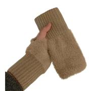 Gants Thermiques Sans Doigts Autumn Winter Fleece Half Finger Gloves Wrist Mittens Driving Women Plush Knitted Fingerless(3-Khaki)