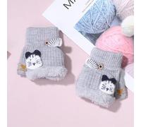 Gants Tricotées Enfant Noël Moufles Épais d'hiver Gant à Rabat 3-6 Ans Chauffant Mitaines Plein-Doigts Doublure Peluche Thermique Gants d'hiver Chauds Garçon Fille 10,5 X 10 cm Gris