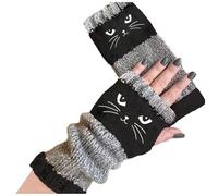 Gants tricotés à motif de chat avec broderie, gants chauds, tendance, fuites, gants décontractés pour femmes
