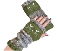 Gants tricotés faits à la main pour femme, gants tricotés pour femme avec motif animal tendance pour la chaleur des mains (vert)