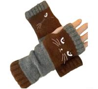 Gants tricotés faits à la main pour femme, gants tricotés pour femme avec motif animal tendance pour la chaleur des mains (marron café)