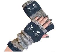 Gants tricotés faits à la main pour femme, gants tricotés pour femmes avec motif animal tendance pour la chaleur des mains (bleu)
