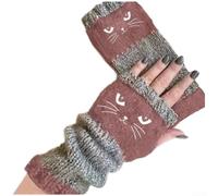 Gants tricotés faits à la main pour femme, gants tricotés pour femmes avec motif animal tendance pour la chaleur des mains (kaki)
