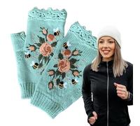 Gants tricotés pour femme : design de broderie florale, style d'hiver sans doigt, tissu respectueux de la peau | Gants à écran tactile chauds pour le confort des messages texte, solution