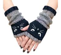 Gants Tricotés Sans Doigts,Broderie De Chat Pour Articles Chauffants,Gants Chauds À Doigts Ouverts - Pour Amateurs De Chats Femmes Filles Adolescents Étudiants Shopping Marche Festivals Photographie