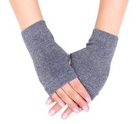 Gants Unisexes Demi-Doigts d'hiver en Tricot Extensible De Couleur Unie Chauffe-Mains Courts en Coton sans Doigts avec Trou pour Le Pouce pour Femmes Ensembles par Temps Froid