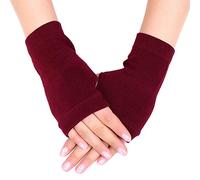 Gants Unisexes Demi-Doigts d'hiver en Tricot Extensible De Couleur Unie Chauffe-Mains Courts en Coton sans Doigts avec Trou pour Le Pouce pour Femmes Ensembles par Temps Froid