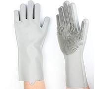 Gants Vaisselle en Silicone - Gants Menage avec Brosse de Nettoyage- Ustensile de Cuisine - Réutilisable et écologique - Pour Nettoyer la Maison, la Voiture, la Salle de Bain, les WC - Gris