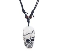 GANYKQ Collier avec pendentif tête de mort réglable en corde cirée punk squelette longue chaîne pour homme femme bijoux Halloween, Résine, Pas de gemme