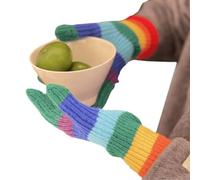 GANYKQ Gants tricotés à rayures arc-en-ciel pour l'hiver, gants de Noël épais et chauds pour petite amie, Doigt vert, Comme décrit