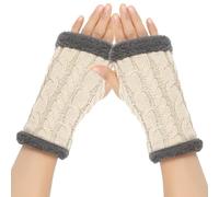 GANYKQ Mitaines d'hiver unisexes chaudes, mitaines tricotées de couleur unie pour hommes et femmes, mitaines résistantes au froid, beige clair, Comme décrit