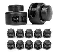 Ganzoo 10 serre-cordons noirs avec bouton pression, bloqueur 2 trous 4 mm, stoppeur à ressort pour cordons et lacets, réglage rapide sur capuche, pantalon, sac, accessoire mercerie, plastique 18x17 mm