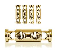 Ganzoo bouchons de cordon en métal, lot de 4 serre-cordons droits à double trou, couleur or, 36x10 mm, trous 5 mm, pour cordon de serrage de veste, sac, chaussure