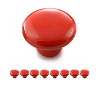 Ganzoo boutons ronds en porcelaine et ceramique rouge, lot de 8 poignees pour tiroir placard commode, look vintage shabby chic, diametre 32 mm profondeur 23 mm, vis de reglage pour epaisseur 18 mm