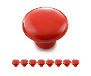 Ganzoo boutons ronds en porcelaine et ceramique rouge, lot de 8 poignees pour tiroir placard commode, look vintage shabby chic, diametre 32 mm profondeur 23 mm, vis de reglage pour epaisseur 18 mm