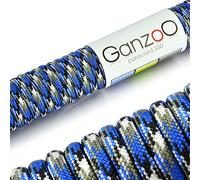 Ganzoo Corde Paracord 550 30 m, 4 mm Nylon/Polyester, Bleu Blanc Noir, 7 brins de Noyau, Charge jusqu'a 250 kg, pour Bracelet, Collier et Laisse Chien, Utilisation Camping, kit Survie