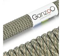 Ganzoo Corde paracorde 550 4 mm type 3, corde de parachute 31 m, gaine nylon-polyester lisse, noyau 7 brins, vert militaire beige snake, corde de survie pour randonnee peche camp, non adaptee escalade