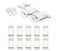 Ganzoo Fermoir à clip en plastique pour paracorde et sangles, blanc, taille XL 1” (26 mm), 65 x 32 mm, fente 26 x 6 mm, boucle à encliqueter, lot de 10