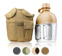 Ganzoo Gourde militaire avec gobelet Kochbehalter en aluminium, beige, 1 L, set 2 pieces, style armee allemande, bouteille de camping randonnee bushcraft avec etui de voyage en tissu, survie