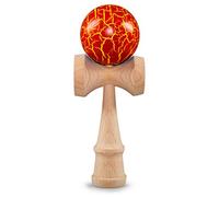Ganzoo Kendama en Bois de hêtre, Jouet Traditionnel Japonais avec Balle percée, Cordon en Nylon et 3 coupelles, Rouge craquelé Jaune, 16 cm, Balle Ø6 cm, Largeur 6,8 cm
