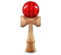 Ganzoo Kendama en Bois de hêtre véritable, Jeu d’adresse Japonais avec Boule percée, Corde en Nylon et 3 coupelles, modèle Red Flash Rouge/Bois Naturel, H 16 cm, Boule Ø 6 cm