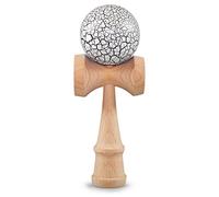 Ganzoo Kendama Jouet Japonais en Bois de hêtre, Jeu d’adresse et précision, Balle percée avec Corde Nylon résistante, 3 coupelles intégrées au Manche et Pointe, Blanc Flash + Bois, 16 cm, Boule 6 cm